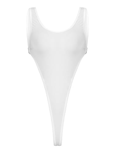 iiniim Damen Body Einteiler Bikini Tankini Mini Badeanzug High Cut Stringbody Rückenfrei Bodysuit Overall Schwimmanzug Weiß Einheitsgröße von iiniim