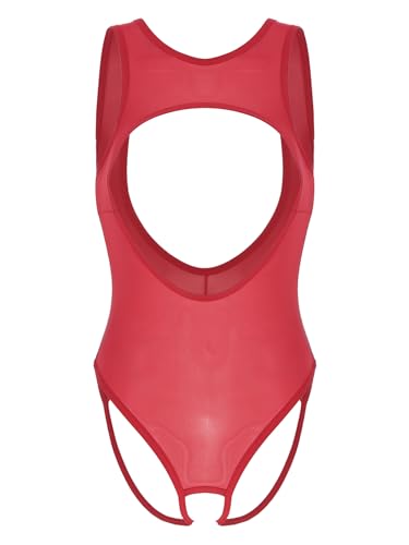 iiniim Damen Body Stringbody Einteiler Bikini Tankini Badeanzug Rückenfrei Bodysuit Overall Schwimmanzug F Rot Einheitsgröße von iiniim