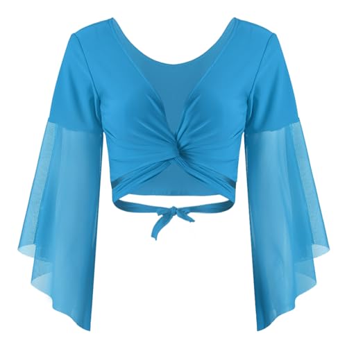 iiniim Damen Bolero Jacke Kurz Cardigan Langarm Schulterjacke Shrug Tops Bauchtanz Jacke Ballettjacke Sport Crop Tops Oberteile Himmel Blau Einheitsgröße von iiniim