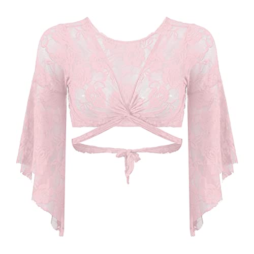 iiniim Damen Bolero Kurz Cardigan Spitze Schulterjacke Langarm Shrug Tops Tanz Ballettjacke Sport Oberteil Aa Rosa Einheitsgröße von iiniim