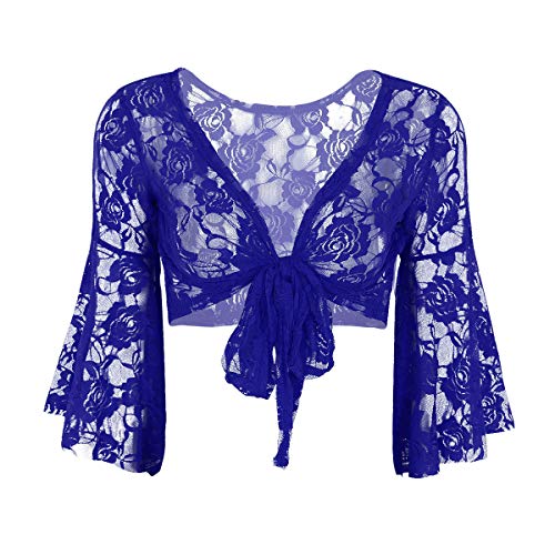 iiniim Damen Bolero Kurz Cardigan Spitze Schulterjacke Langarm Shrug Tops Tanz Ballettjacke Sport Oberteil A Royal Blau Einheitsgröße von iiniim