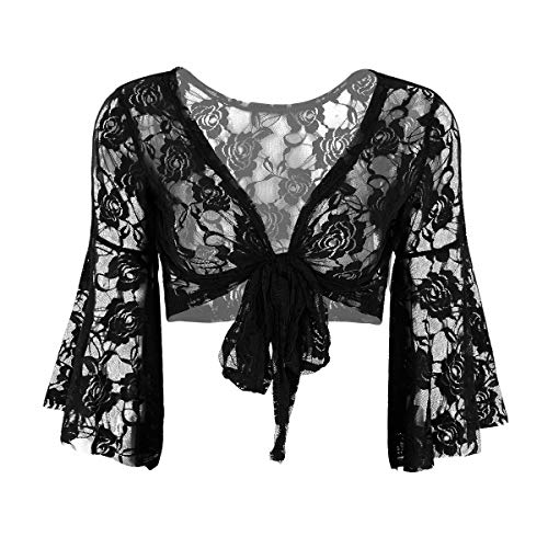 iiniim Damen Bolero Kurz Cardigan Spitze Schulterjacke Langarm Shrug Tops Tanz Ballettjacke Sport Oberteil A Schwarz Einheitsgröße von iiniim