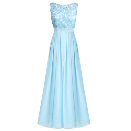 iiniim Damen Elegant Abendkleid Brautjungfer Cocktailkleid Chiffon Faltenrock Langes Kleid Festlich Hochzeit Partykleid A Himmel Blau 40 von iiniim