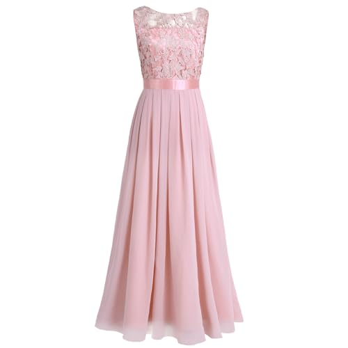 iiniim Damen Elegant Abendkleid Brautjungfer Cocktailkleid Chiffon Faltenrock Langes Kleid Festlich Hochzeit Partykleid Perle Rosa 34 von iiniim