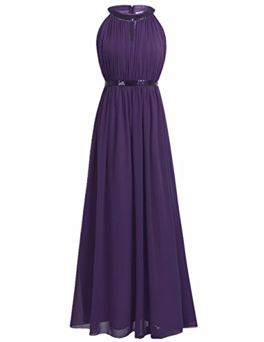 iiniim Damen Elegant Kleid Neckholder A-Linie Chiffon Abendkleid Hochzeit Brautjungfernkleid Ballkleid Partykleid Gr.36-46 Dunkel Lila 34 von iiniim