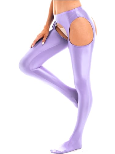 iiniim Damen Glossy Hose Ouvert Strumpfhosen Offener Schritt Leggings Tight Pants Lange Unterhose Pantyhose Nylon Strümpfe Socken Lila L von iiniim