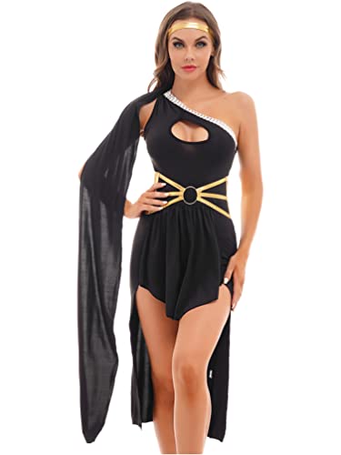 iiniim Damen Griechische Göttin Kostüm Edles Kleid Römische Kurze Toga Römer Griechen Halloween Kostüm Karneval Fasching Verkleidung B Schwarz XL von iiniim