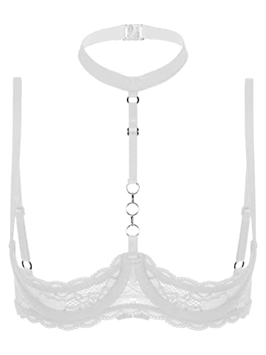 iiniim Damen Hebe BH Bustier Neckholder Push Up Spitze Bra 1/4 Bügel BH Tops Büstenhebe Büstenhalter Dessous Unterwäsche A Weiß XXL von iiniim