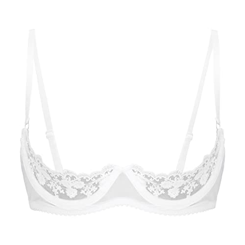 iiniim Damen Hebe BH Bustier Push Up Spitze Bra Tops mit Bügel Büstenhebe Büstenhalter Dessous Unterwäsche Weiß L von iiniim
