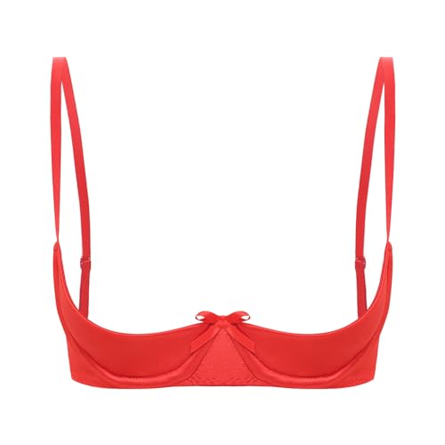 iiniim Damen Hebe BH Bustier Push Up Spitze Bra Tops mit Bügel Büstenhebe Büstenhalter Dessous Unterwäsche H Rot XXL von iiniim