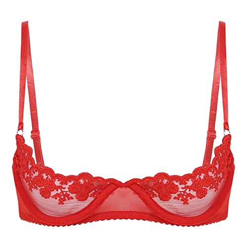iiniim Damen Hebe BH Bustier Push Up Spitze Bra Tops mit Bügel Büstenhebe Büstenhalter Dessous Unterwäsche Rot 5XL von iiniim
