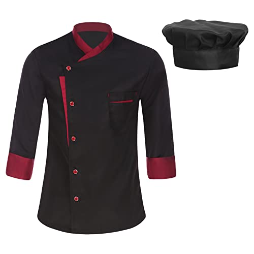 iiniim Damen Herren Kochjacke Langarm Bäckerjacke mit Kochmütze Koch Uniform Chef Jacke Mantel Gastronomie Restaurant Berufsbekleidung A Schwarz L von iiniim