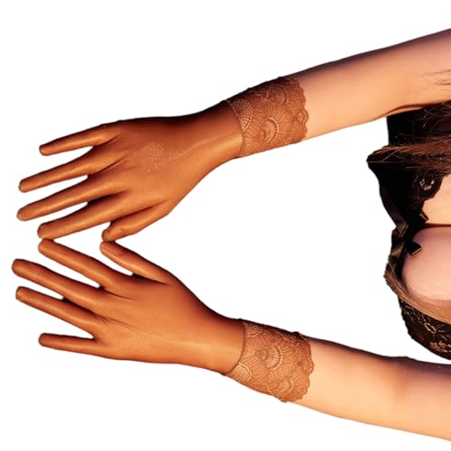 iiniim Damen Sexy Glänzende Nylon Handschuhe Glossy Öl Abendhandschuhe Opernhandschuhe Clubwear Handschuhe für Opera Party Maskerade Karneval Braun A One Size von iiniim