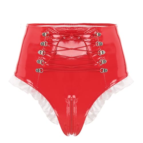 iiniim Damen Strings Slips Wetlook Lack-Optik Tanga Panties Glänzende Hotpants Ouvert-Slips Dessous Unterwäsche S-4XL J Rot 4XL von iiniim