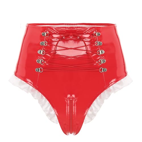 iiniim Damen Strings Slips Wetlook Lack-Optik Tanga Panties Glänzende Hotpants Ouvert-Slips Dessous Unterwäsche S-4XL J Rot S von iiniim