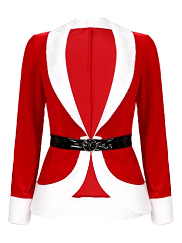 iiniim Damen Weihnachten Kostüm Santa Claus Kostüm Samt Weihnachten Blazer Jacke Mantel mit Gürtel Weihnachtsfrau Cosplay Karneval Party Outfits A Rot XXL von iiniim