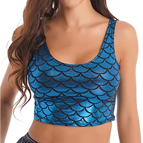 iiniim Damen Crop Tops Wetlook Ärmellos Shirt Unterhemd Metallic Tank Tops Bauchfrei Oberteile Weste Unterwäsche Party Clubwear A Blau Einheitsgröße von iiniim