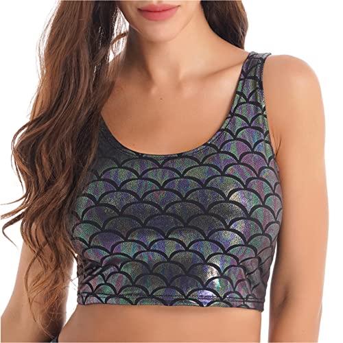 iiniim Damen Crop Tops Wetlook Ärmellos Shirt Unterhemd Metallic Tank Tops Bauchfrei Oberteile Weste Unterwäsche Party Clubwear A Grau Einheitsgröße von iiniim