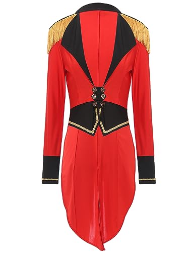 iiniim Damen Zirkus Kostüm Langarm Frack Jacke Blazer Mantel Ringmaster Uniform Halloween Kostüm Weihnachten Karneval Fasching Kostüm Ca Rot A S von iiniim