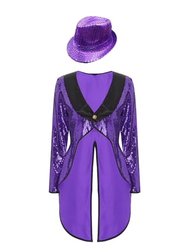 iiniim Damen Zirkus Kostüm Langarm Frack Jacke Blazer Mantel Ringmaster Uniform Halloween Kostüm Weihnachten Karneval Fasching Kostüm Ja Lila XXL von iiniim