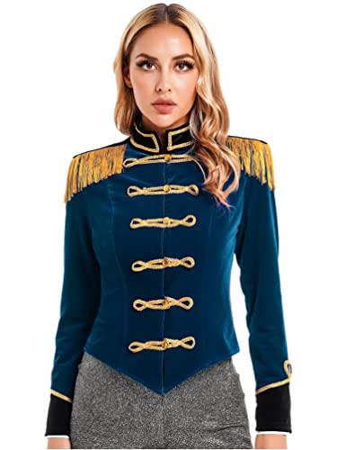 iiniim Damen Zirkus Kostüm Zirkusdirektorin Frack Jacke Blazer Mantel Ringmaster Uniform Halloween Weihnachten Karneval Fasching Kostüm S-3XL Aa Dunkel Blau A 3XL von iiniim