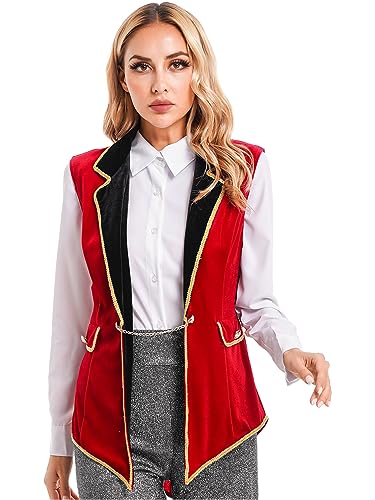 iiniim Damen Zirkus Kostüm Zirkusdirektorin Frack Jacke Blazer Mantel Ringmaster Uniform Halloween Weihnachten Karneval Fasching Kostüm S-3XL H Rot M von iiniim