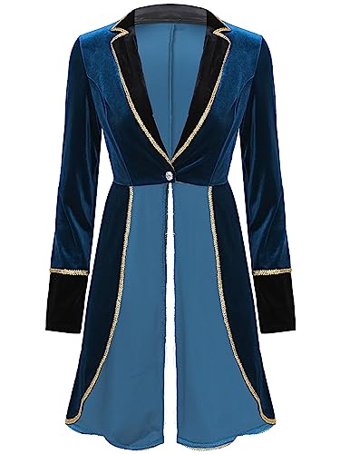 iiniim Damen Zirkus Kostüm Langarm Frack Jacke Blazer Mantel Ringmaster Uniform Halloween Kostüm Weihnachten Karneval Fasching Kostüm B Blau L von iiniim