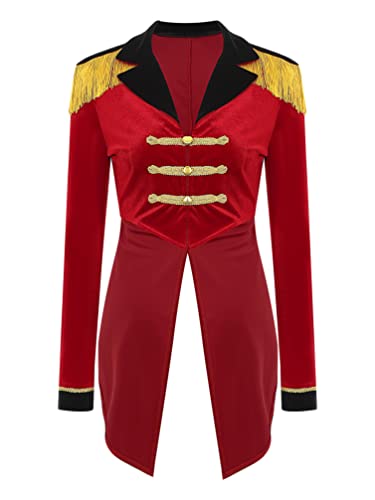 iiniim Damen Zirkus Kostüm Langarm Frack Jacke Blazer Mantel Ringmaster Uniform Halloween Kostüm Weihnachten Karneval Fasching Kostüm Cc Rot 3XL von iiniim