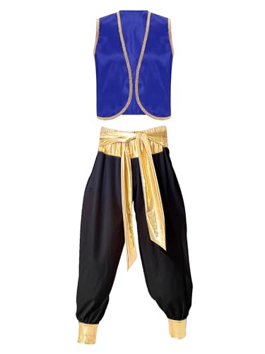 iiniim Herren Arabischer Kostüm Araber Prinz Outfits Weste Tops mit Pumphose Cosplay Halloween Kostüm Karneval Fasching Mottoparty Royal Blau&Schwarz XL von iiniim