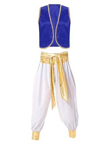 iiniim Herren Arabischer Kostüm Araber Prinz Outfits Weste Tops mit Pumphose Cosplay Halloween Kostüm Karneval Fasching Mottoparty Royal Blau&Weiß XL von iiniim