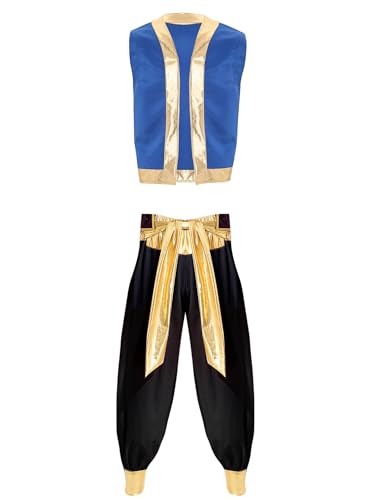 iiniim Herren Arabischer Prinz Kostüm Araber Outfits Weste Tops mit Pumphose Cosplay Halloween Kostüm Karneval Fasching Mottoparty Schwarz XXL von iiniim