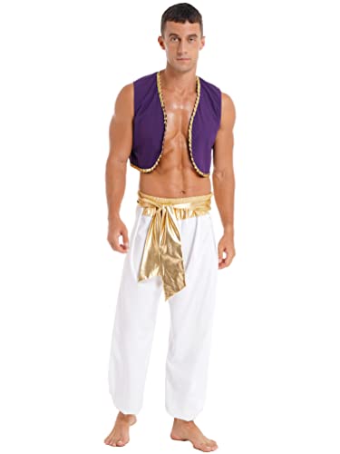 iiniim Herren Arabischer Prinz Kostüm Araber Outfits Weste Tops mit Pumphose Halloween Kostüm Karneval Fasching Mottoparty Gold L von iiniim