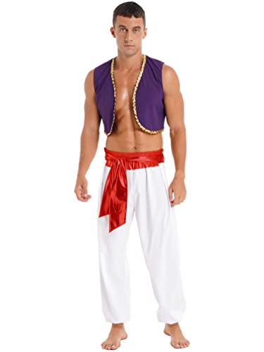 iiniim Herren Arabischer Prinz Kostüm Araber Outfits Weste Tops mit Pumphose Halloween Kostüm Karneval Fasching Mottoparty Rot XL von iiniim
