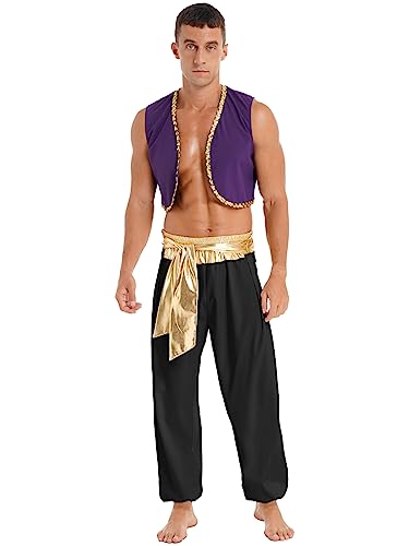 iiniim Herren Arabischer Prinz Kostüm Araber Outfits Weste Tops mit Pumphose Halloween Kostüm Karneval Fasching Mottoparty Schwarz L von iiniim
