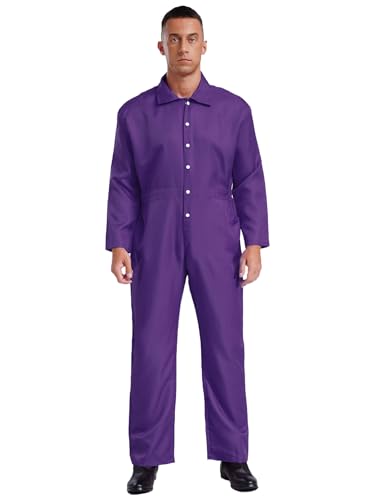 iiniim Herren Arbeitsoveralls Handwerker Overall Jumpsuit mit Druckknöpfe Arbeitsanzug Werkstatt Anzug Rallyekombi Mechanisch Arbeitskleidung Lila XXL von iiniim