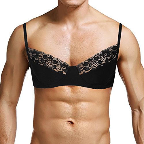 iiniim Herren BH Elastische Spitze Unterwäsche Ultra-Weiche Männer Tops Erotik Nachtwäsche M-XXL A Schwarz M von iiniim