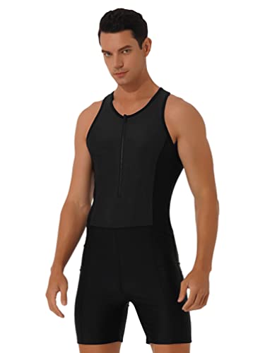 iiniim Herren Badeanzug mit Bein Einteiler Bademode Farbblock Schwimmanzug Shorty Tauchanzug Wassersport Surfanzug G Schwarz 3XL von iiniim