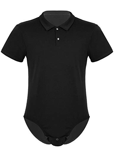 iiniim Herren Body Kurzarm Shirt Hemdbody Slim Fit Einteiler Bodysuit Overall Unterhemd Sportbody Unterwäsche M-XXL Schwarz XXL von iiniim