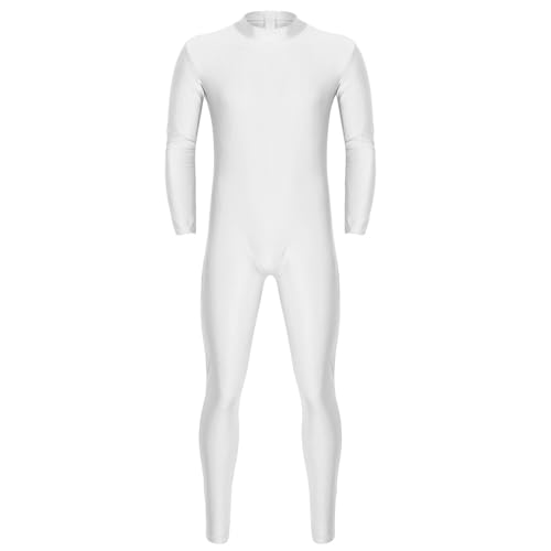 iiniim Herren Body Overall Catsuit Langarm Einteiler Ganzkörperanzug Jumpsuit Männer Unterhemd Unterwäsche M-2XL A Weiß L von iiniim