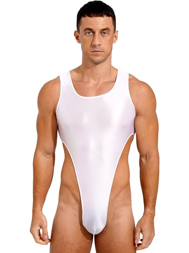 iiniim Herren Body Overall Glossy Rückenfrei Stringbody Einteiler Bodysuit Männerbody Fitness Sportbody Unterhemd Tank Top Unterwäsche C Weiß XL von iiniim