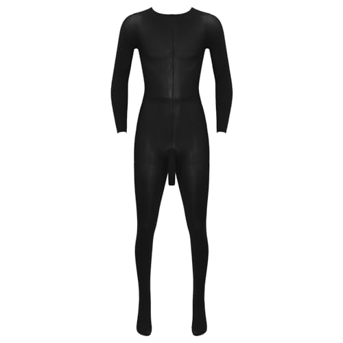 iiniim Herren Body Overall Transparent Einteiler Ganzkörperanzug Strumpfhosen mit Penishülle Männer Unterhemd Unterwäsche A Schwarz Einheitsgröße von iiniim