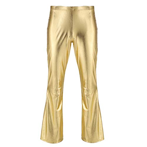 iiniim Herren Hosen Wetlook Schlaghose 70er Retro Kostüm Männer Lederhose Glänzende Hose Pants Leggings Tanz Clubwear S-3XL Gold XL von iiniim