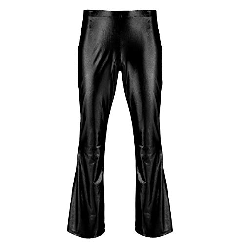 iiniim Herren Hosen Wetlook Schlaghose 70er Retro Kostüm Männer Lederhose Glänzende Hose Pants Leggings Tanz Clubwear S-3XL A Schwarz L von iiniim