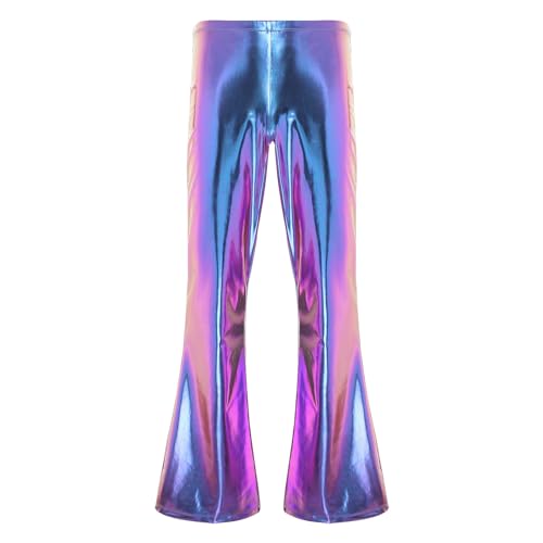 iiniim Herren Hosen Wetlook Schlaghose 70er Retro Kostüm Männer Lederhose Glänzende Hose Pants Leggings Tanz Clubwear S-3XL Aa Bunt L von iiniim