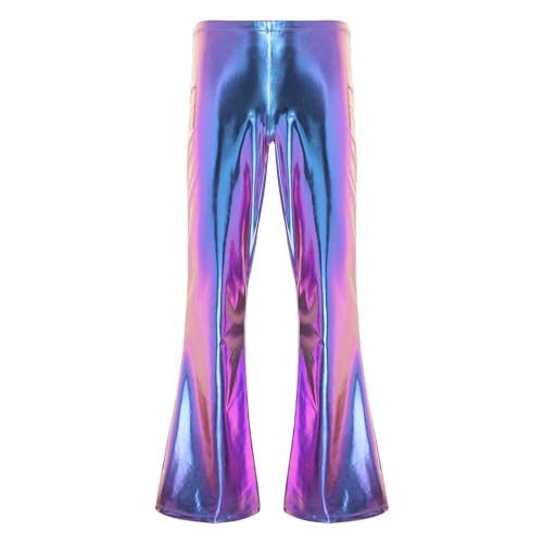 iiniim Herren Hosen Wetlook Schlaghose 70er Retro Kostüm Männer Lederhose Glänzende Hose Pants Leggings Tanz Clubwear S-3XL Bunt XXL von iiniim