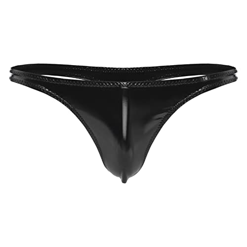 iiniim Herren Mini Micro Strings Tanga Wetlook G-String Thong Mini Slips Lack Bikini Briefs Lingerie Dessous Unterwäsche D Schwarz 3XL von iiniim