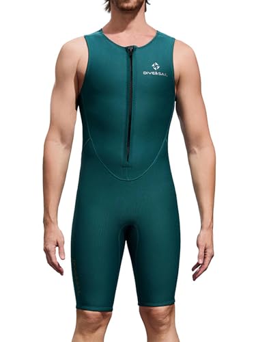 iiniim Herren Neoprenanzug Kurz Taucheranzug 2mm Badeanzug mit Reißverschluss UV Schutz Bademode Schnorcheln Surfen Schwimmanzug Dunkel Grün XL von iiniim