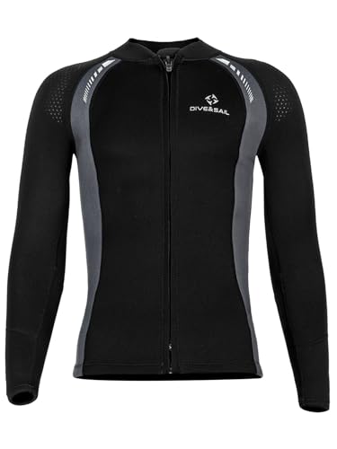 iiniim Herren Neoprenanzug Top 3mm Neoprenanzüge Jacke Thermal Langarm Tauchanzug Freiwasser Schwimmen Schnorcheln Tauchen Surfen B Schwarz L von iiniim