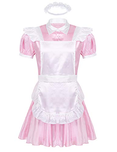 iiniim Herren Sissy Kleid Dienstmädchen Kostüm Französisch Uniform Cosplay Kostüm Dessous Crossdresser Nachtkleid mit Schürze Stirnband Rosa M iiniim Herren Sissy Kleid Dienstmädchen Kostüm Französisch Uniform Cosplay Kostüm Dessous Crossdresser Nachtkleid mit Schürze Stirnband Rosa M von iiniim
