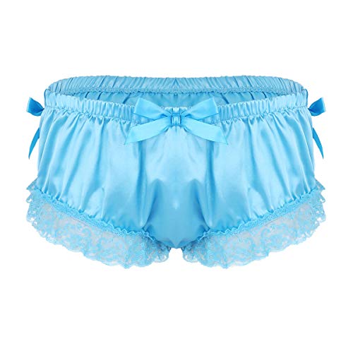 iiniim Herren Slips Bikini Briefs Männer Satin Sissy Panties Höschen Slips Dessous Unterwäsche Unterhose mit Rüschen A Blau XL von iiniim